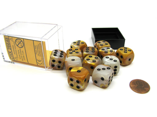 Gemini 16mm D6 Chessex Dice Block (12 Dice) - Gold-White with Black Pips