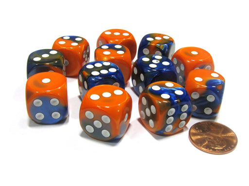 Gemini 16mm D6 Chessex Dice Block (12 Dice) - Blue-Orange with White Pips