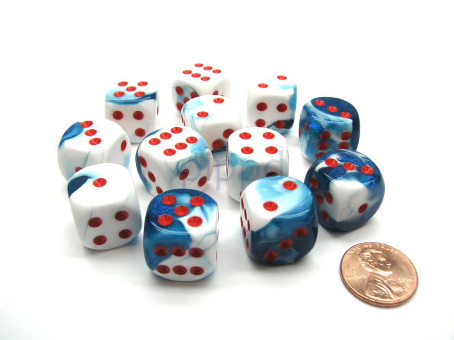Gemini 16mm D6 Chessex Dice Block (12 Die) - Astral Blue-White with Red Pips