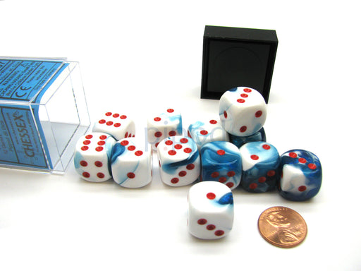 Gemini 16mm D6 Chessex Dice Block (12 Die) - Astral Blue-White with Red Pips