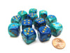 Gemini 16mm D6 Chessex Dice Block (12 Die) - Blue-Teal with Gold Pips