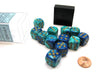 Gemini 16mm D6 Chessex Dice Block (12 Die) - Blue-Teal with Gold Pips