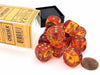 Gemini 16mm D6 Dice Block (12 Dice) - Translucent Red-Yellow with Gold Numbers