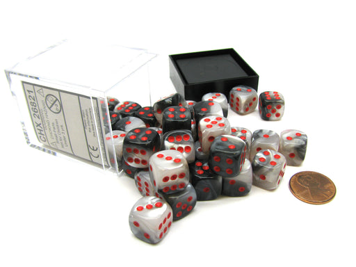 Gemini 12mm D6 Chessex Dice Block (36 Dice) - Black-White with Red Pips