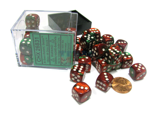 Gemini 12mm D6 Chessex Dice Block (36 Dice) - Green-Red with White Pips
