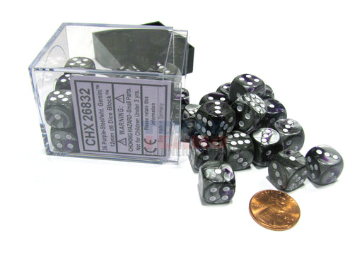 Gemini 12mm D6 Chessex Dice Block (36 Dice) - Purple-Steel with White Pips