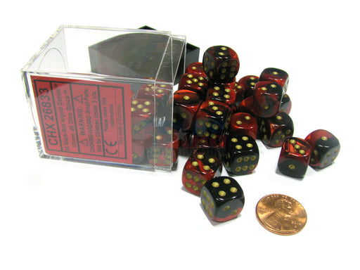 Gemini 12mm D6 Chessex Dice Block (36 Dice) - Black-Red with Gold Pips