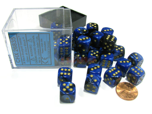 Gemini 12mm D6 Chessex Dice Block (36 Dice) - Black-Blue with Gold Pips