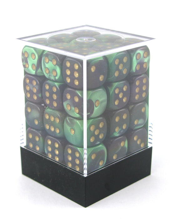 Gemini 12mm D6 Chessex Dice Block (36 Dice) - Black-Green with Gold Pips