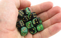 Gemini 12mm D6 Chessex Dice Block (36 Dice) - Black-Green with Gold Pips