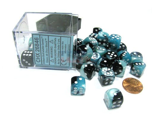 Gemini 12mm D6 Chessex Dice Block (36 Dice) - Black-Shell with White Pips