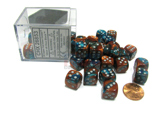 Gemini 12mm D6 Chessex Dice Block (36 Dice) - Copper-Teal with Silver Pips