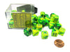 Gemini 12mm D6 Chessex Dice Block (36 Dice) - Green-Yellow with Silver Pips
