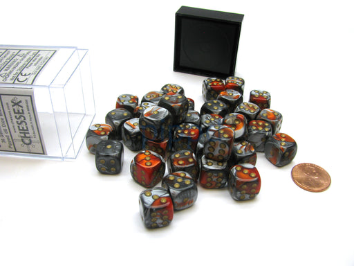 Gemini 12mm D6 Chessex Dice Block (36 Die) - Orange-Steel with Gold Pips