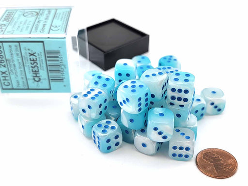Luminary Gemini 12mm D6 Dice Block (36 Dice) - Pearl Turquoise-White with Blue