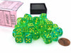 Gemini 12mm D6 Dice Block (36 Dice) - Translucent Green-Teal with Yellow Numbers