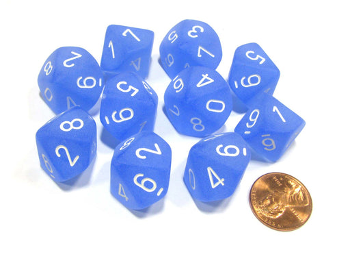 Set of 10 Chessex Frosted D10 Dice - Blue with White Numbers