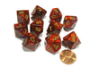 Set of 10 Chessex Scarab D10 Dice - Scarlet with Gold Numbers