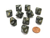 Set of 10 Chessex Leaf D10 Dice - Black Gold with Silver Numbers