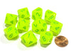 Set of 10 Chessex Vortex D10 Dice - Bright Electric Yellow with Green Numbers