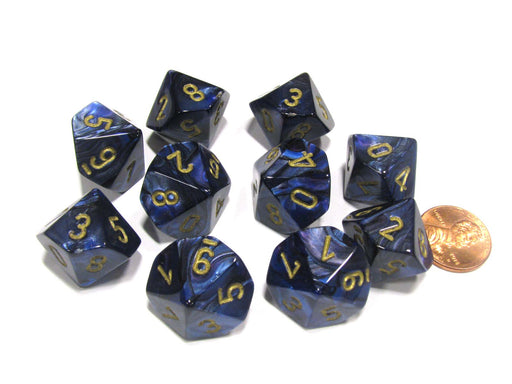 Set of 10 Chessex Scarab D10 Dice - Royal Blue with Gold Numbers