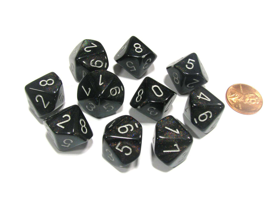 Set of 10 Chessex Borealis D10 Dice - Smoke with Silver Numbers