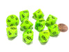 Set of 10 Chessex Vortex D10 Dice - Bright Green with Black Numbers