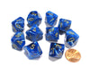 Set of 10 Chessex Vortex D10 Dice - Blue with Gold Numbers
