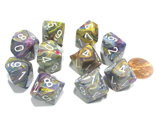 Set of 10 Chessex Festive D10 Dice - Carousel with White Numbers