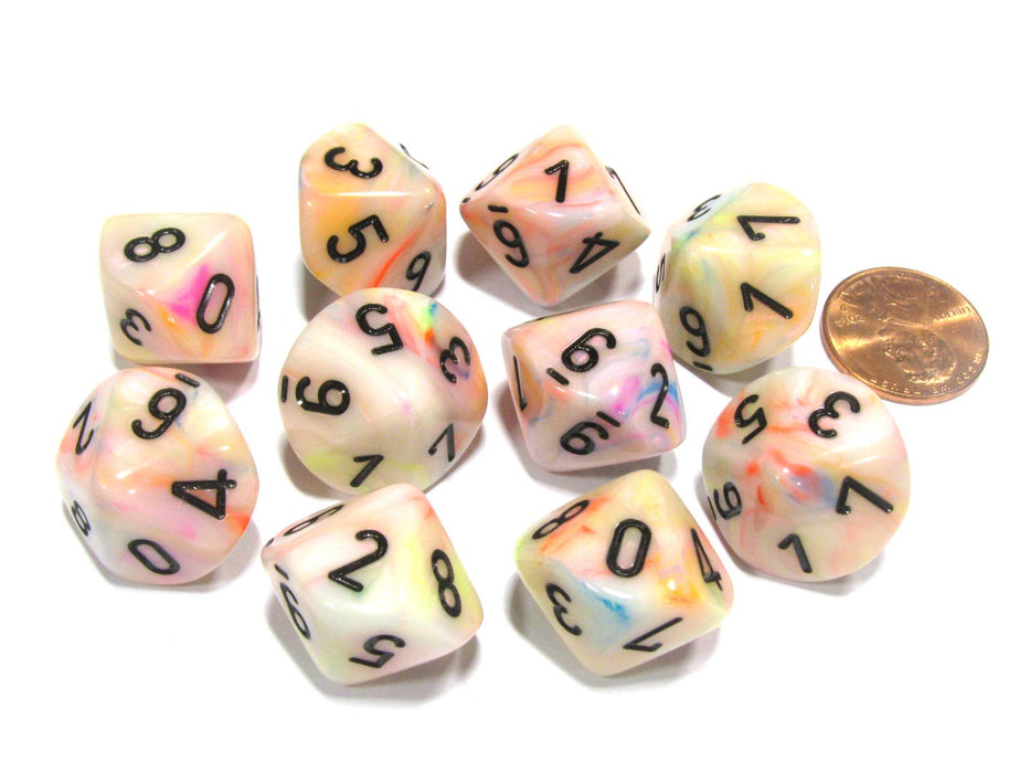 Set of 10 Chessex Festive D10 Dice - Circus with Black Numbers