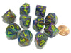 Set of 10 Chessex Festive D10 Dice - Rio with Yellow Numbers