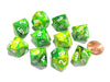 Set of 10 Chessex Vortex D10 Dice - Dandelion with White Numbers