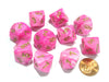 Set of 10 Chessex Vortex D10 Dice - Pink with Gold Numbers