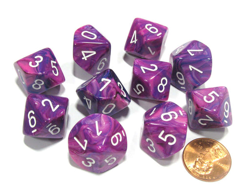 Set of 10 Chessex Festive D10 Dice - Violet with White Numbers