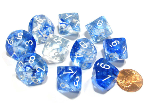 Set of 10 Chessex Nebula D10 Dice - Dark Blue with White Numbers