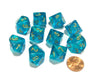 Set of 10 Chessex Borealis D10 Dice - Teal with Gold Numbers