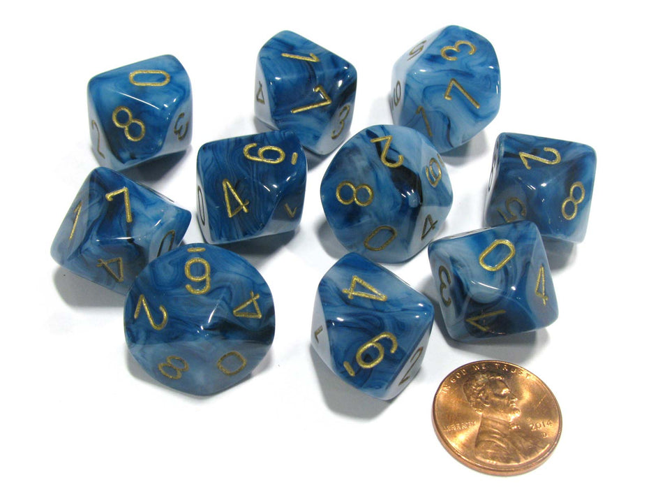 Set of 10 Chessex Phantom D10 Dice - Teal with Gold Numbers