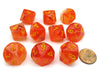 Pack of 10 Chessex Ghostly Glow D10 Dice - Orange with Yellow Numbers