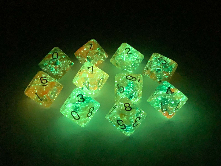 Set of Ten D10s Nebula Dice Set with Luminary - Spring with White Numbers