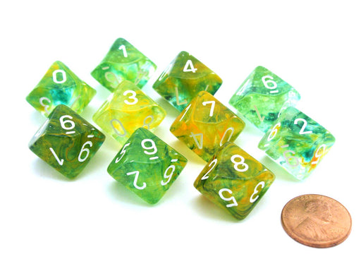Set of Ten D10s Nebula Dice Set with Luminary - Spring with White Numbers