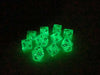 Pack of 10 Luminary Borealis 16mm D10 Dice - Light Green with Gold Numbers