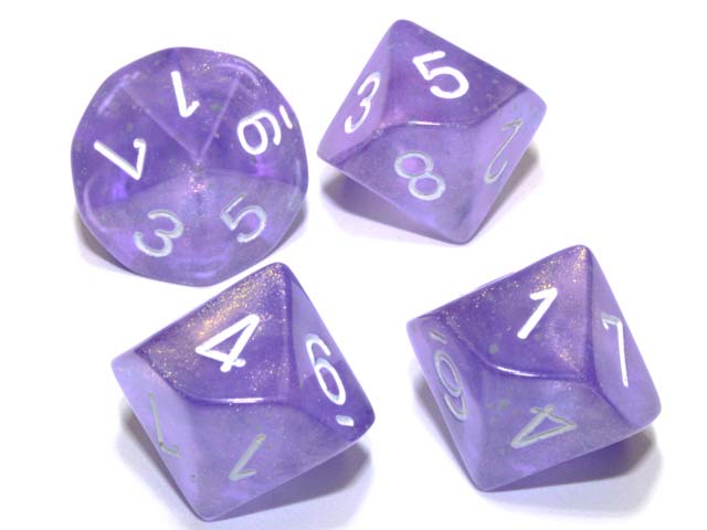 Pack of 10 Luminary Borealis 16mm D10 Dice - Purple with White Numbers
