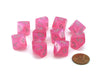 Pack of 10 Luminary Borealis 16mm D10 Dice - Pink with Silver Numbers