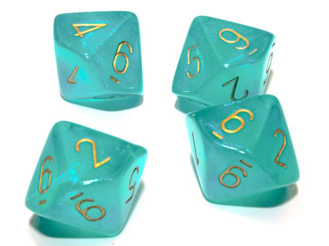 Pack of 10 Luminary Borealis 16mm D10 Chessex Dice - Teal with Gold Numbers