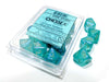 Pack of 10 Luminary Borealis 16mm D10 Chessex Dice - Teal with Gold Numbers