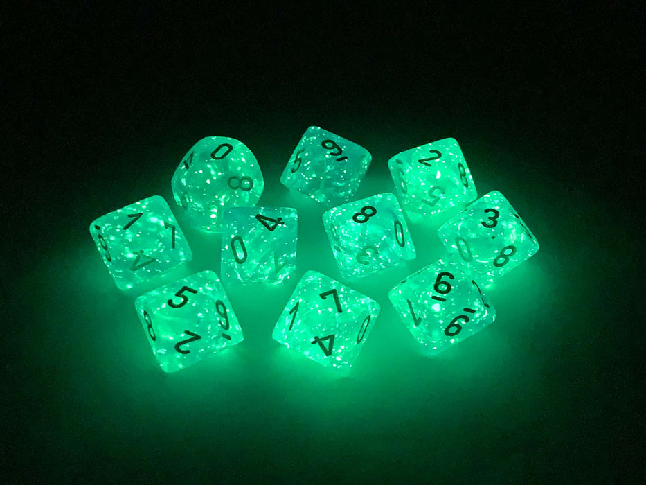Pack of 10 Luminary Borealis 16mm D10 Dice - Sky Blue with White Numbers