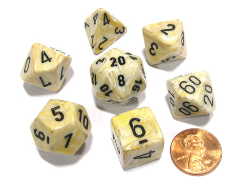 Polyhedral 7-Die Marble Chessex Dice Set - Ivory with Black Numbers