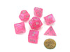 Polyhedral 7-Die Borealis Chessex Dice Set - Pink with Silver Numbers
