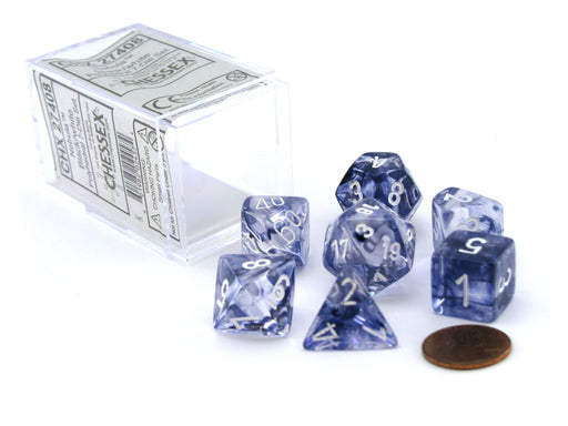 Polyhedral 7-Die Nebula Chessex Dice Set - Black with White Numbers