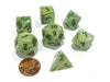 Polyhedral 7-Die Marble Chessex Dice Set - Green with Dark Green Numbers